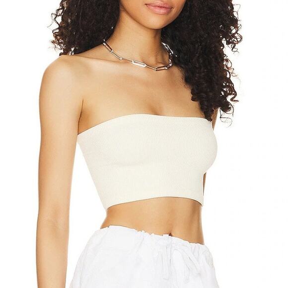 Free People Amelia Bandeau Tube Top Bra Ribbed Knit Seamless Crop Brami Ivory - Picture 3 of 11